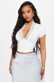 Lace Patchwork V Neck T Shirt GXIY-K25L439