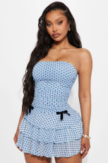 Polka Dot Print Wrap Chest Mini Dress GXIY-K25L418