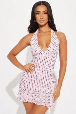 Polka Dot  Print Halterneck Mini Dress GXIY-XS-L45295