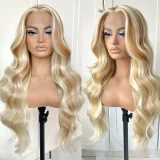 Blonde Center Parted Long Curly Hair Big Waves Wigs YWHX-M1631