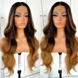 Blonde Center Parted Long Curly Hair Big Waves Wigs YWHX-M1631