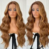 Blonde Center Parted Long Curly Hair Big Waves Wigs YWHX-M1631