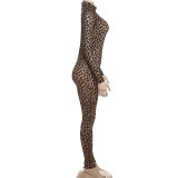 Leopard Print Long Sleeve Jumpsuit XEF-K25Q76257
