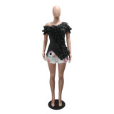 One Shoulder Irregular Ruffles Tops CYA-901903