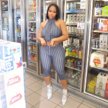 Sleeveless Stripe Vest Seventh Pants Suit CYA-901806