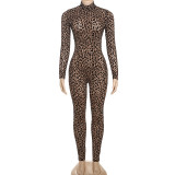 Leopard Print Long Sleeve Jumpsuit XEF-K25Q76257