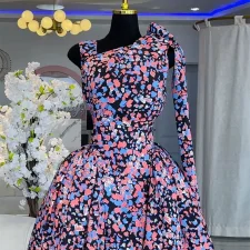 Bow Printed Mid-Length Dress GMSF-9272