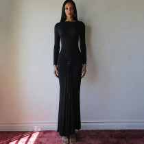 Long Sleeve Solid Color Slim Maxi Dress DLSF-K25D74696