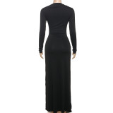 Long Sleeve Solid Color Slim Maxi Dress DLSF-K25D74696