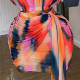 Tie Dye Print Pleated Two Piece Skirts Set GMSF-240813002