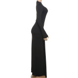 Long Sleeve Solid Color Slim Maxi Dress DLSF-K25D74696