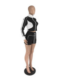 Contast Color Patchwork Zipper Sport Shorts Suit QXLB-10136