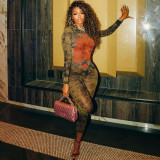 Mesh Print Long Sleeve Zipper Jumpsuit XEF-K25Q75938
