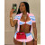 Contrast Color Print Short Sleeve Three Piece Shorts Set QXLB-10138