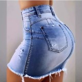 Plus Size Gradient Color Holes Zipper Denim Skirt XCFF-200403