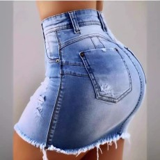 Plus Size Gradient Color Holes Zipper Denim Skirt XCFF-200403