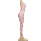 Sleeveless Leopard Print Skinny Jumpsuit DLSF-K25Q76302