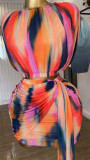 Tie Dye Print Pleated Two Piece Skirts Set GMSF-240813002