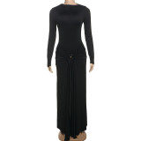Long Sleeve Solid Color Slim Maxi Dress DLSF-K25D74696