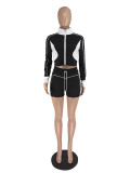Contast Color Patchwork Zipper Sport Shorts Suit QXLB-10136