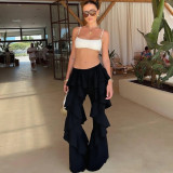 Patchwork Ruffled Micro-flare Pants DLSF-K25P76093