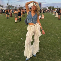 Patchwork Ruffled Micro-flare Pants DLSF-K25P76093