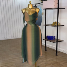 V Neck Print Backless Midi Dress GMSF-9273