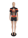 Contrast Color Print Short Sleeve Three Piece Shorts Set QXLB-10138