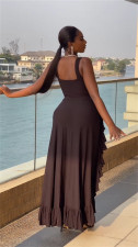 V Neck Tie Up Ruffles Long Dress GMSF-9270