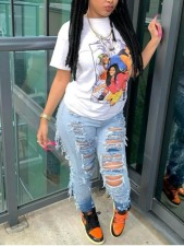 Plus Size Fashion Washed Holes Pencil Jeans XCFF-8018