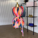 Tie Dye Print Pleated Two Piece Skirts Set GMSF-240813002