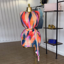 Tie Dye Print Pleated Two Piece Skirts Set GMSF-240813002