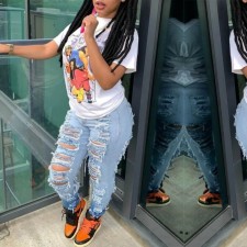 Plus Size Fashion Washed Holes Pencil Jeans XCFF-8018