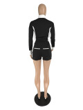 Contast Color Patchwork Zipper Sport Shorts Suit QXLB-10136