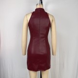 PU Leather Sleeveless Mini Dress GPBY-17175