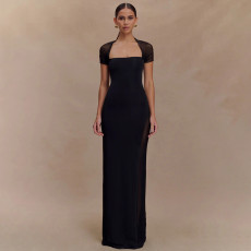 Short Sleeve Solid Color Slim Maxi Dress XEF-K25D74590
