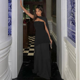 Backless Mesh Patchwork Maxi Dress With Scarf GAXB-G1049DS