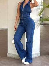 Vintage Backless Zipper Denim Jumpsuit LX-6065