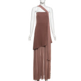 Backless Mesh Patchwork Maxi Dress With Scarf GAXB-G1049DS