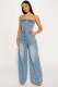 Fashion Wrap Chest Denim Wide Leg Jumpsuit LX-6999