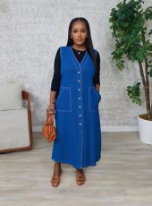 Plus Size Loose Sleeveless Denim Dress GYLN-3568