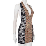 Leopard Print Lace Patchwork Mini Dress GDSF-D25DS259