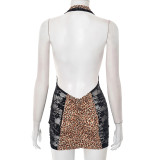 Leopard Print Lace Patchwork Mini Dress GDSF-D25DS259