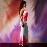 Floral Printed Backless Halter Long Dress GDSF-J25DS154