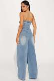 Fashion Wrap Chest Denim Wide Leg Jumpsuit LX-6999