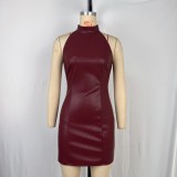 PU Leather Sleeveless Mini Dress GPBY-17175
