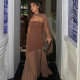 Backless Mesh Patchwork Maxi Dress With Scarf GAXB-G1049DS
