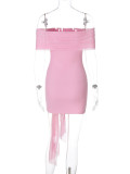 Solid Color Mesh One Shoulder Mini Dress JHYB-D4B18155F