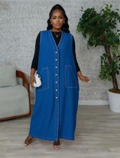 Plus Size Loose Sleeveless Denim Dress GYLN-3568
