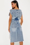 One Shoulder Sleeveless Denim Romper LX-6063